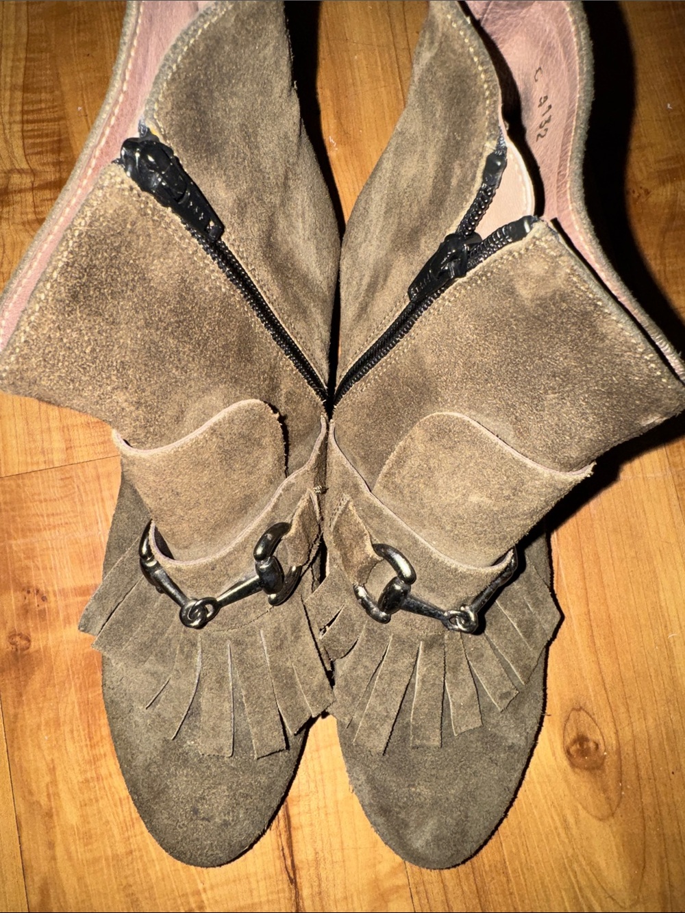 Fringed Suede Ankle Booties with Horsebit Accent - Brown(12)